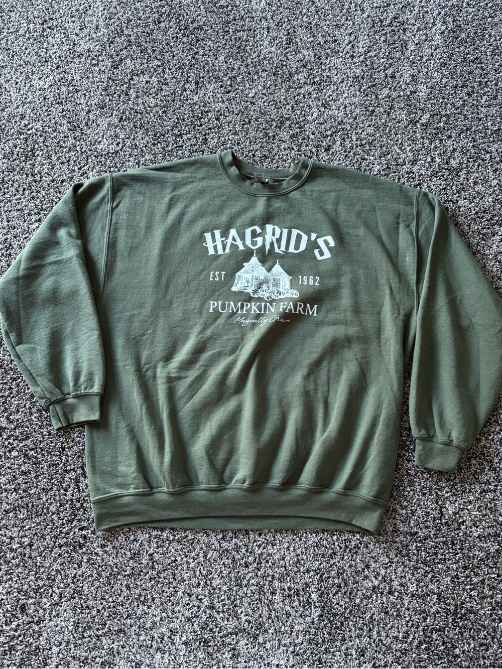 Gildan Olive Green Hagrid's Pumpkin Farm Crewneck Sweatshirt